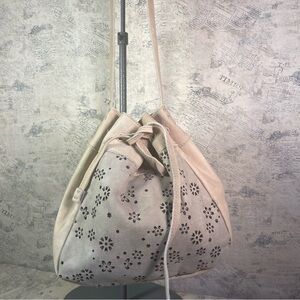 49 Square Miles Italian Leather Bucket Bag Laser Cut Floral Crossbody
